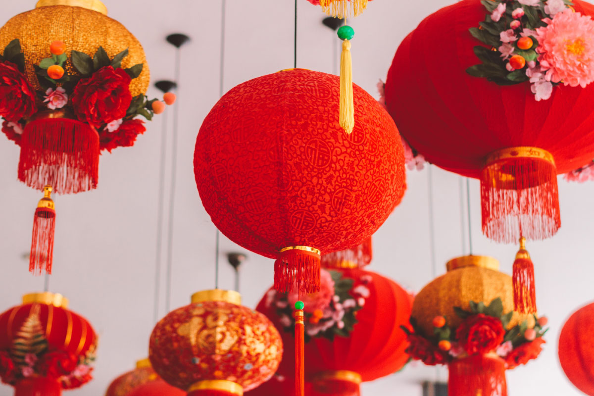 Red lanterns hanging for Chinese New Year