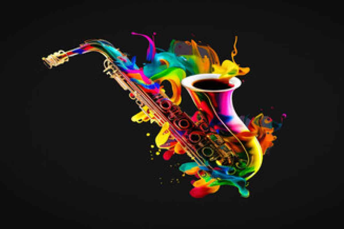 Multicolor Saxophone on a black background