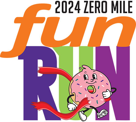 2024 Zero Mile Fun Run Logo with a doughnut running