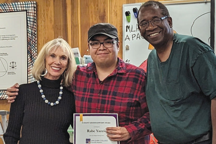 SJC Foundation Executive Director Gayle Dean, Rabe Yazzie and SJC Professor of Math Gerald Williams.