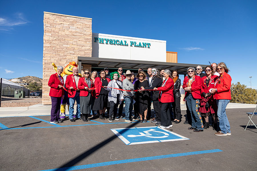 SJC Employees and the San Juan County Red Coats at the ribbon cutting for the new SJC Physical Plant building.