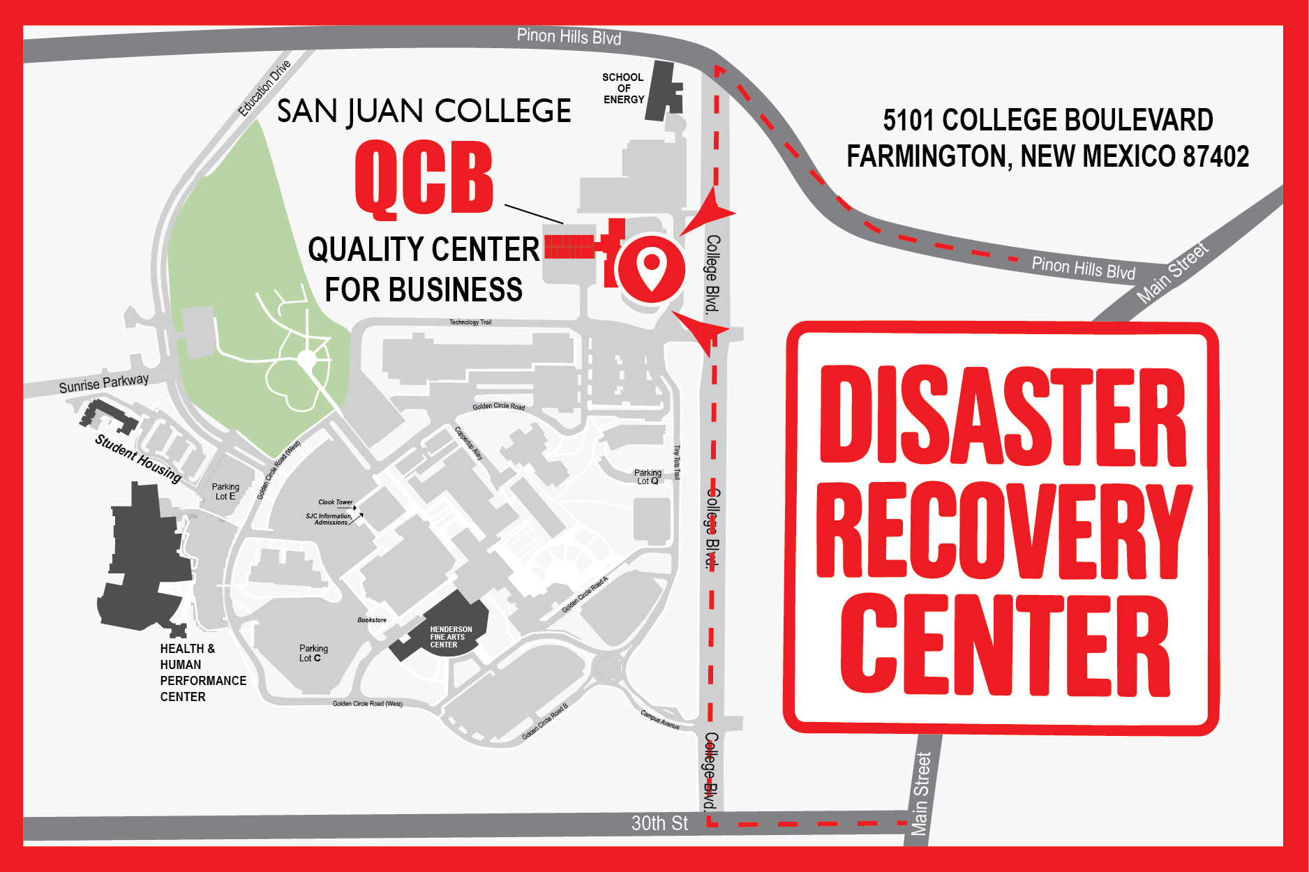 Disaster Recovery Center Map showing the location of the Quality Center For Business 5101 College Blvd