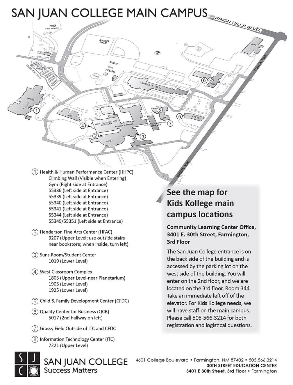 A map of the various classroom locations for Kids Kollege classes