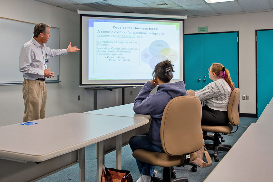 Business students in classroom.