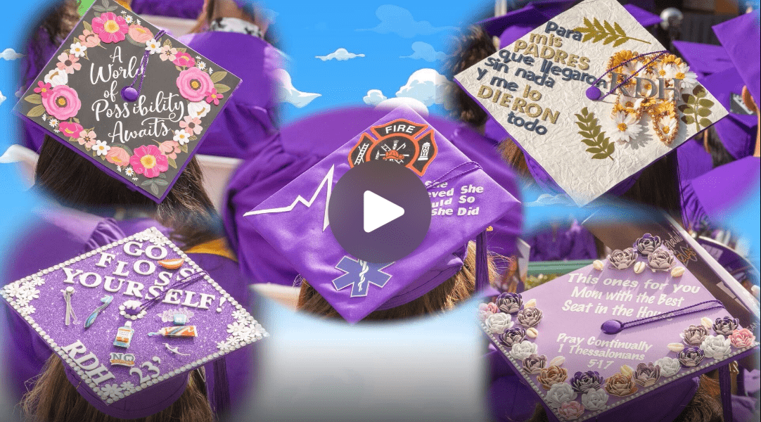 A variety of SJC decorated Graduation Caps