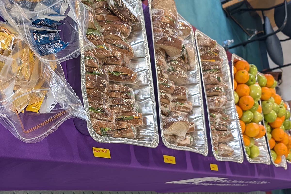 Grab and Go Food Event with sandwiches and fruit at San Juan College.